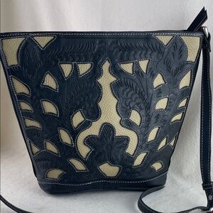 Leaders in Leather Tooled Cut Out Handbag